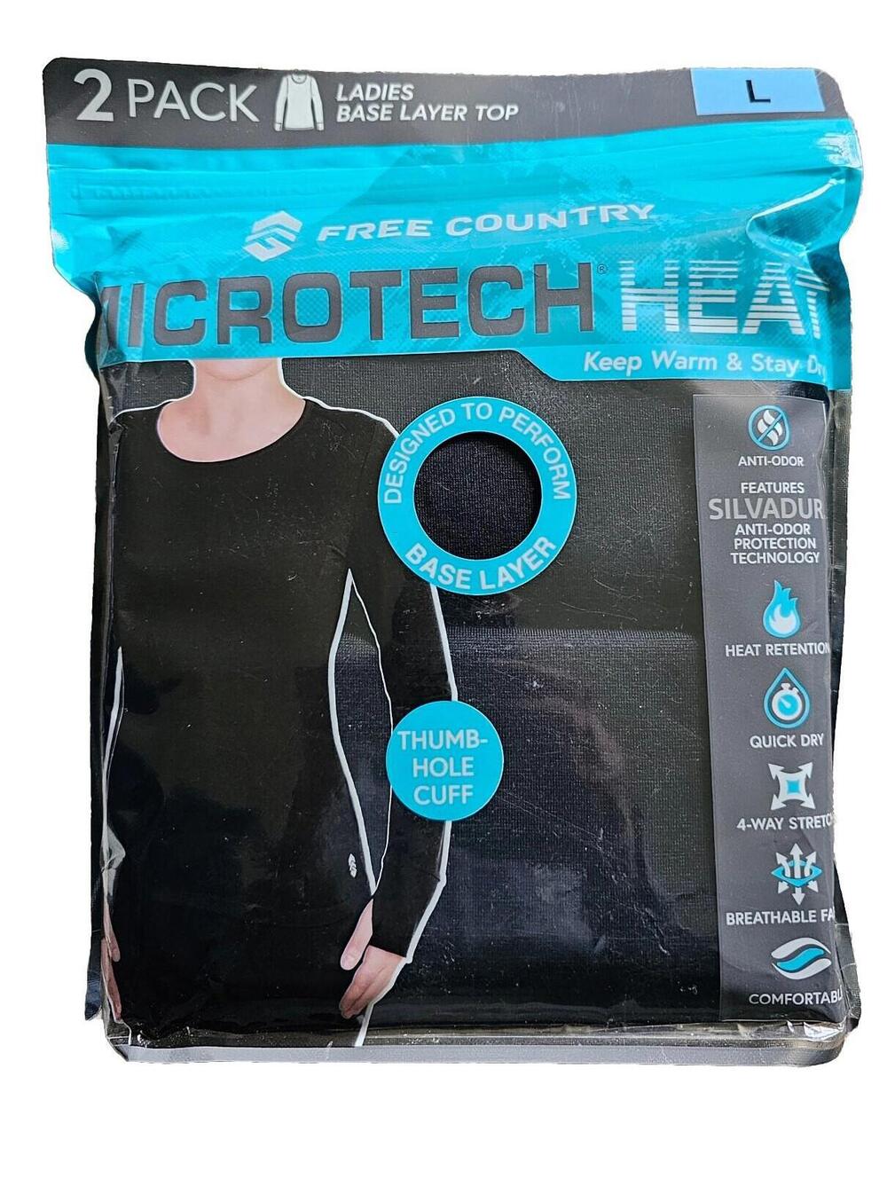 2 Pk Heat Gear Base Layer Long Sleeve Shirts size Lg Free Country D11